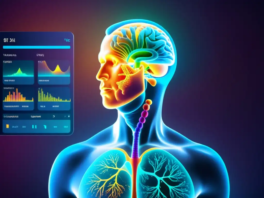 Mapeo genético trastornos respiratorios: interfaz 8k de software de mapeo genético con secuencias de ADN y visualización de datos del sistema respiratorio