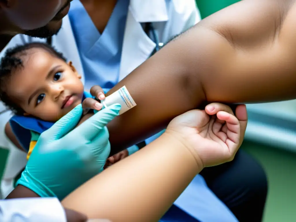 Un médico aplica con cuidado una vacuna en el brazo de un niño, transmitiendo confianza y protección