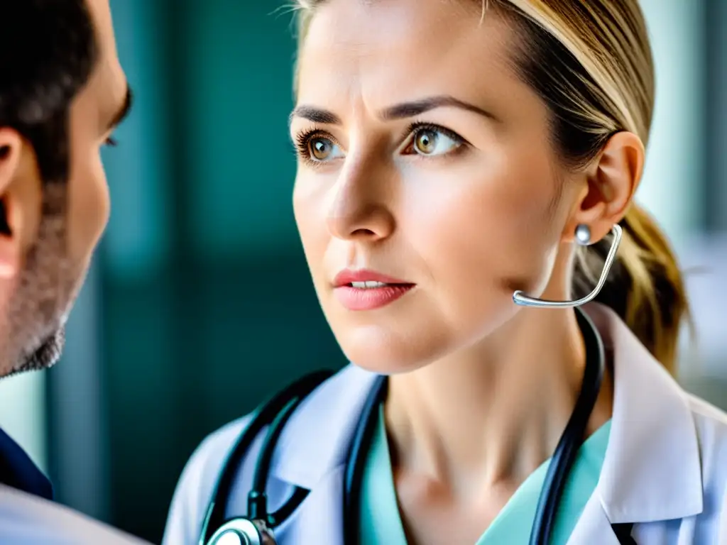 Un médico utiliza un estetoscopio para escuchar la respiración de un paciente, transmitiendo profesionalismo y confianza