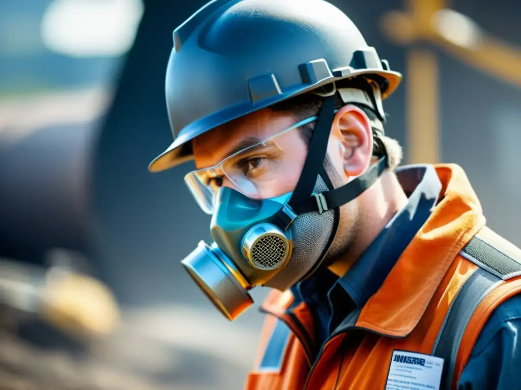 Un minero usando un respirador de alta tecnología filtra partículas en un entorno desafiante