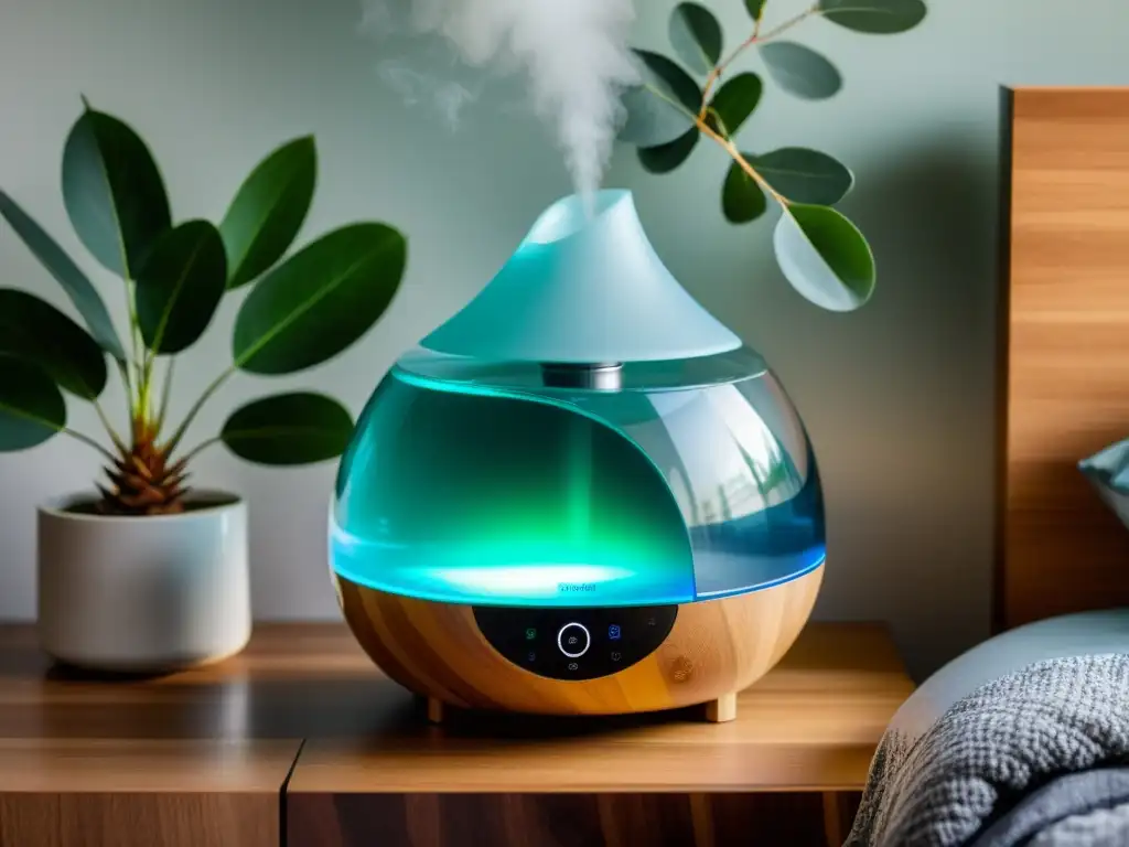 Un moderno humidificador emite una suave luz