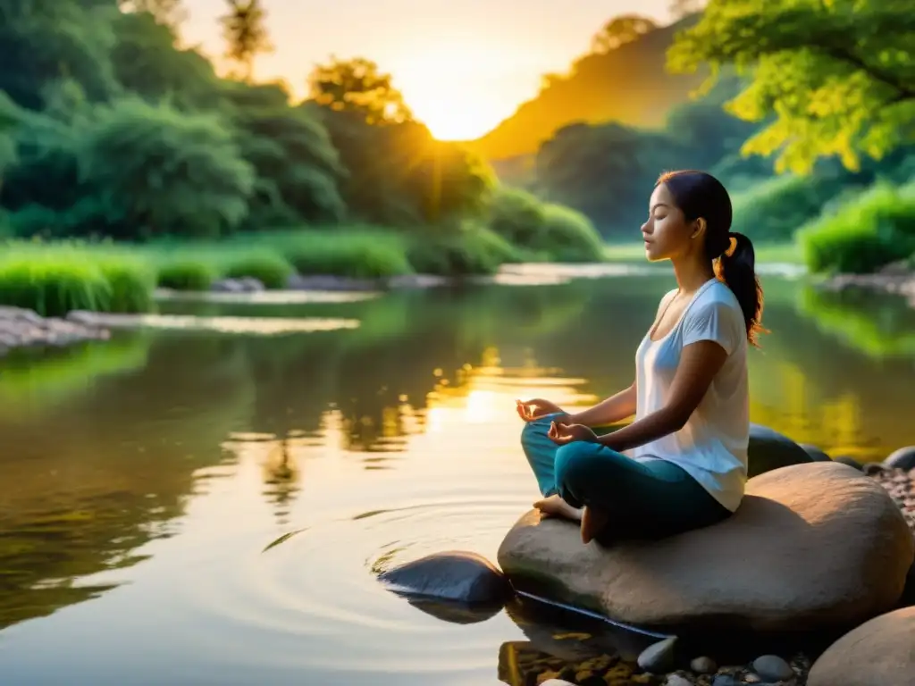 Un momento de paz y meditación junto al arroyo al atardecer