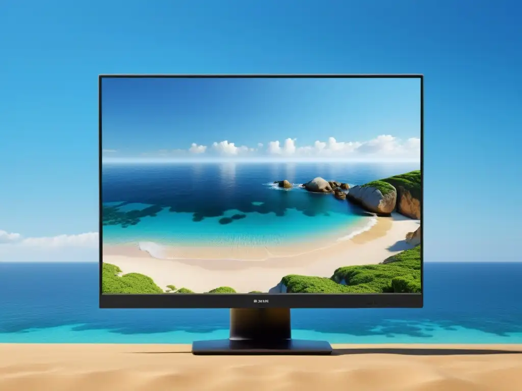 Monitor moderno con alta resolución muestra escena relajante de playa