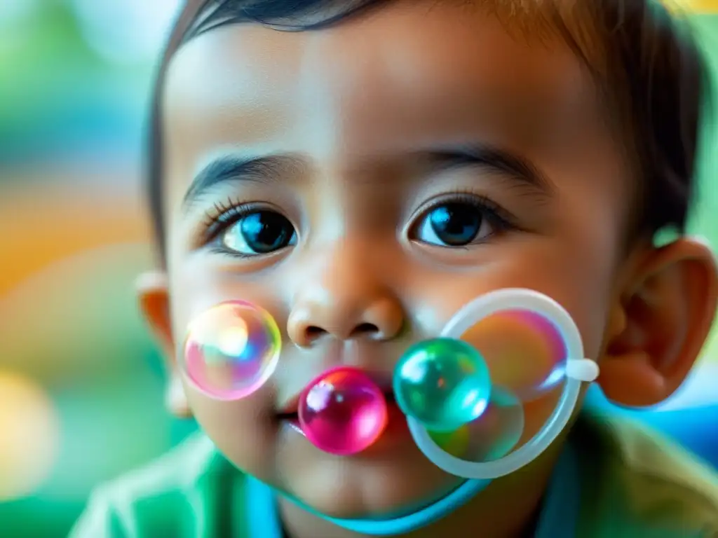 Niño feliz usando cánula nasal mientras juega