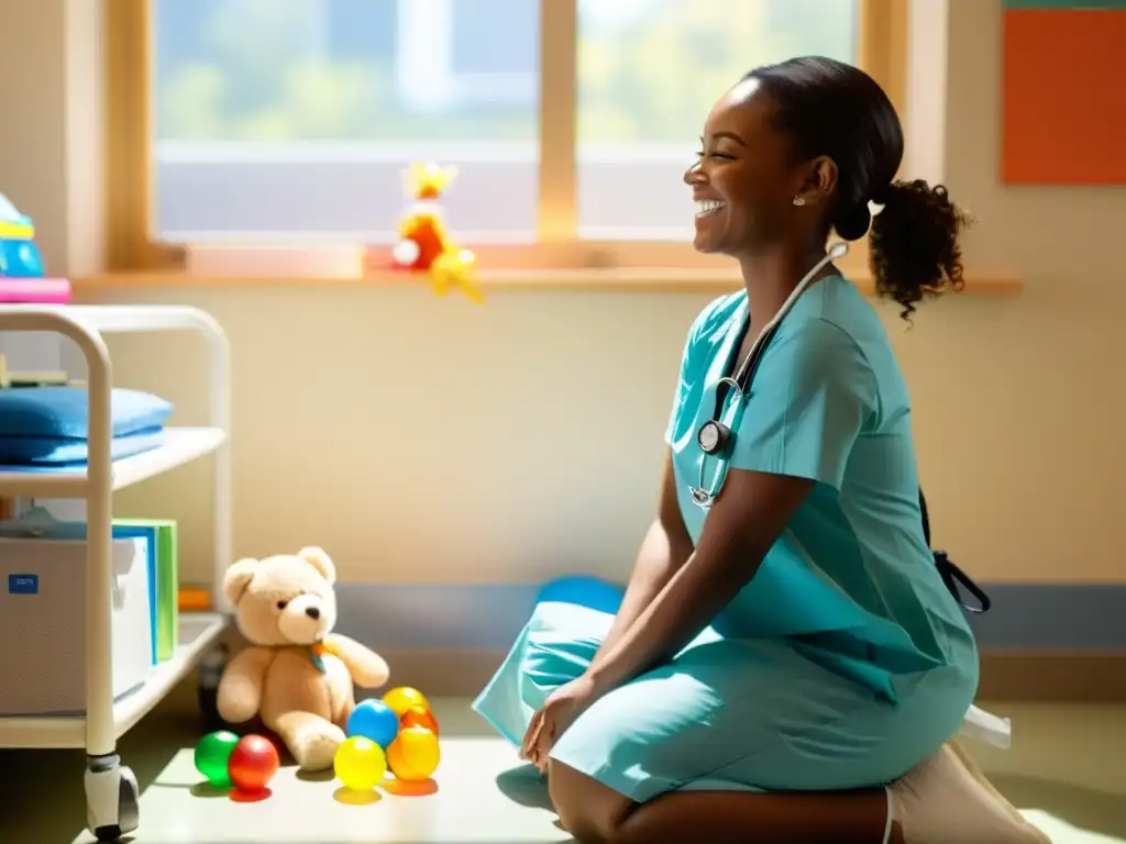 Niño hospitalizado con disfunción respiratoria, rodeado de juguetes y libros