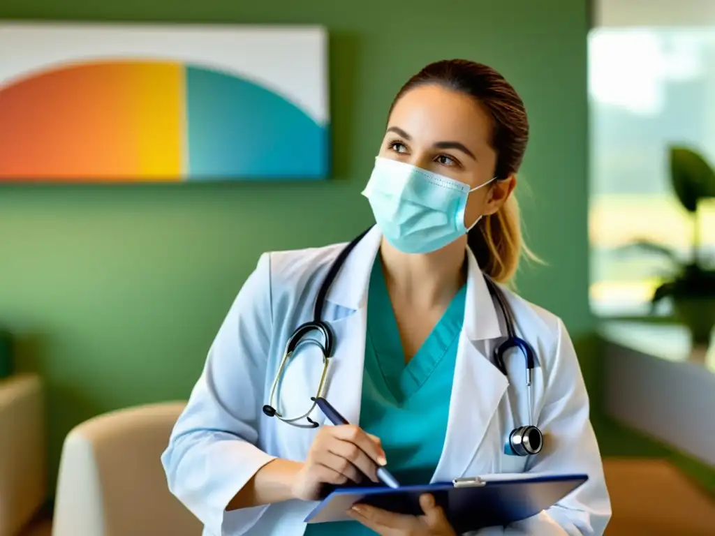 Niño haciendo prueba de espirometría con apoyo familiar Niño preparándose para prueba espirometría en ambiente cálido y acogedor, con apoyo de doctor y padre