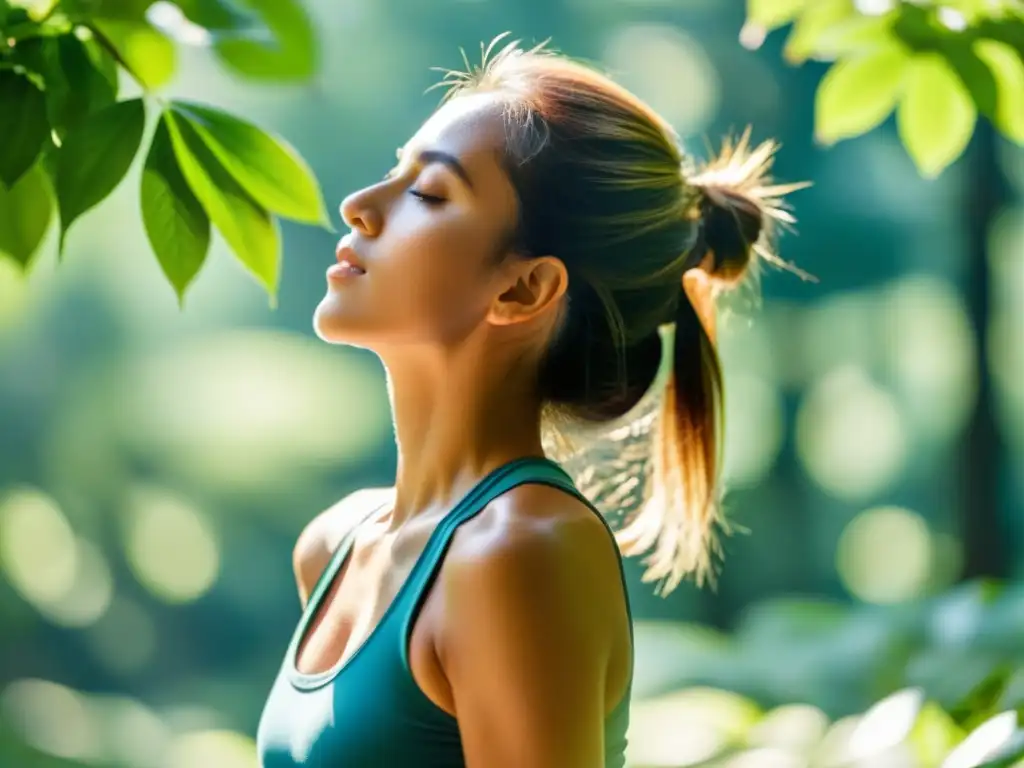 Niño practicando respiración profunda rodeado de naturaleza, transmitiendo calma y concentración para fortalecer sistema respiratorio hijo