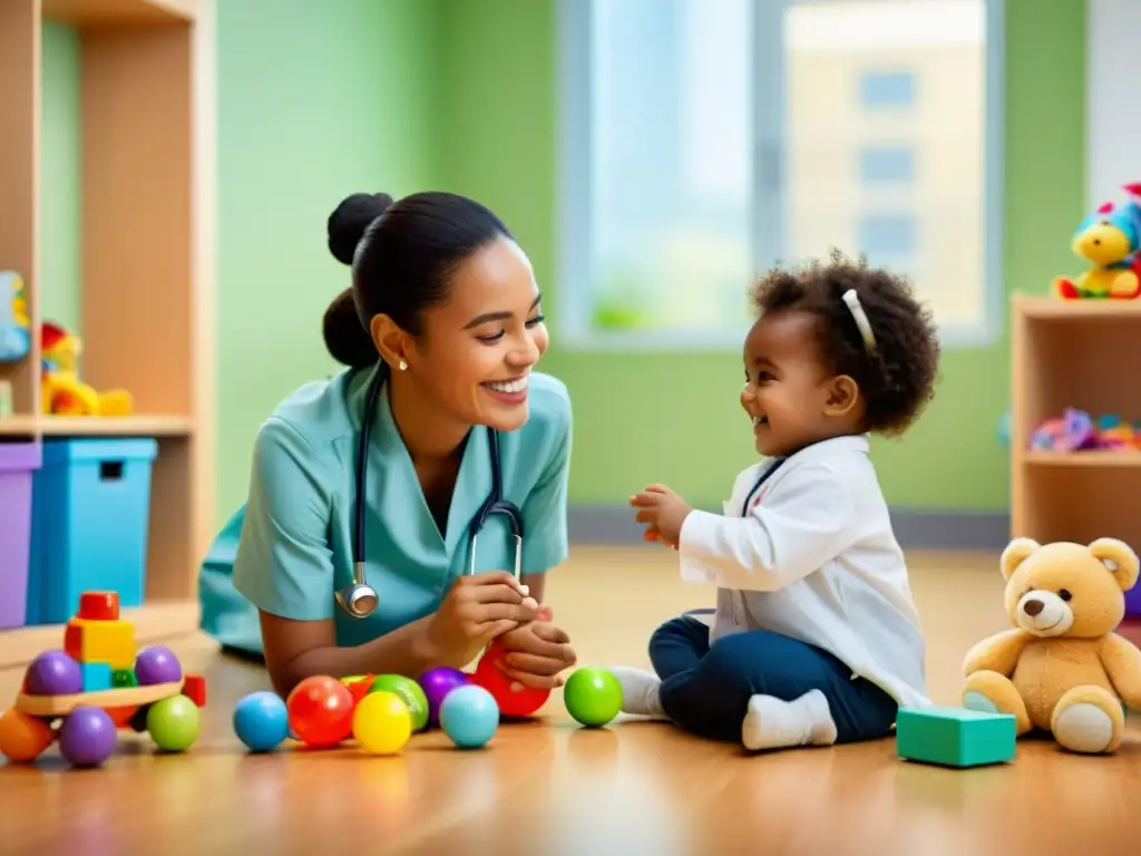 Un niño sonriente juega en la consulta del pediatra