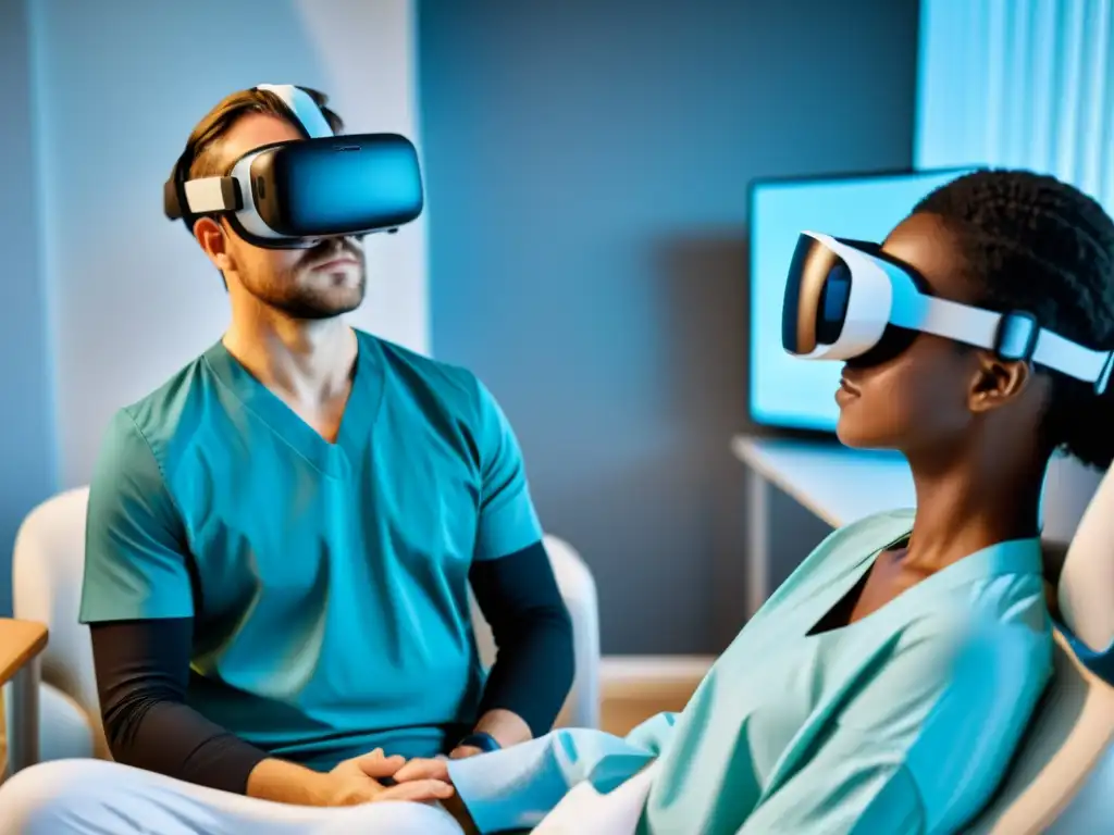 Un paciente usa un visor de realidad virtual durante fisioterapia respiratoria