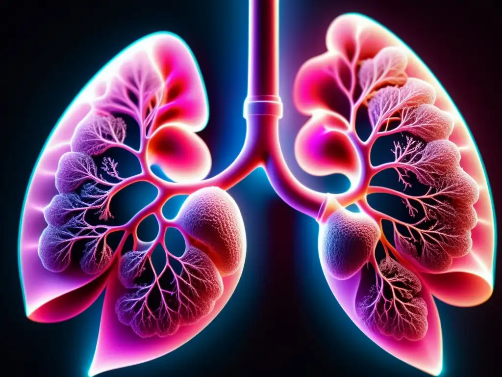 Par de pulmones rosados y sanos en primer plano, con detalle 8k que resalta la vitalidad