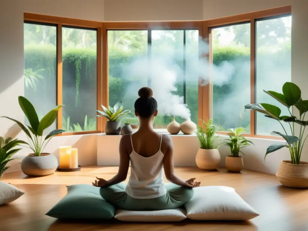 Disfruta de la paz y tranquilidad en una moderna sala de meditación con beneficios de la respiración para la fatiga mental