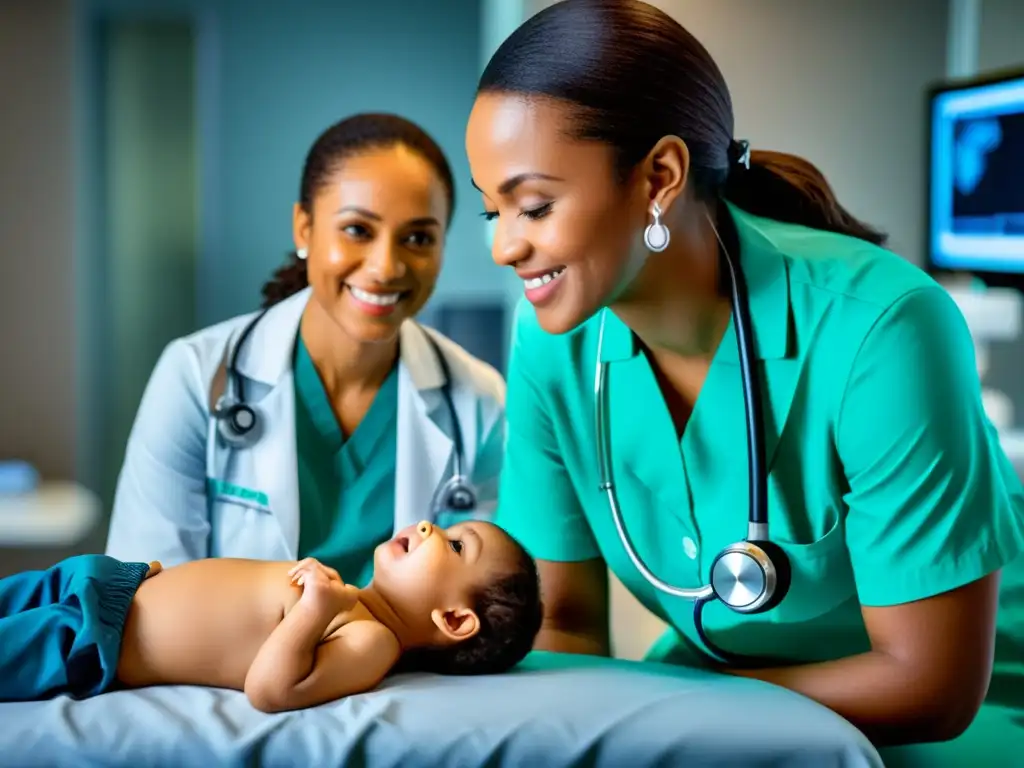 Pediatra con estetoscopio examina pulmones de niño