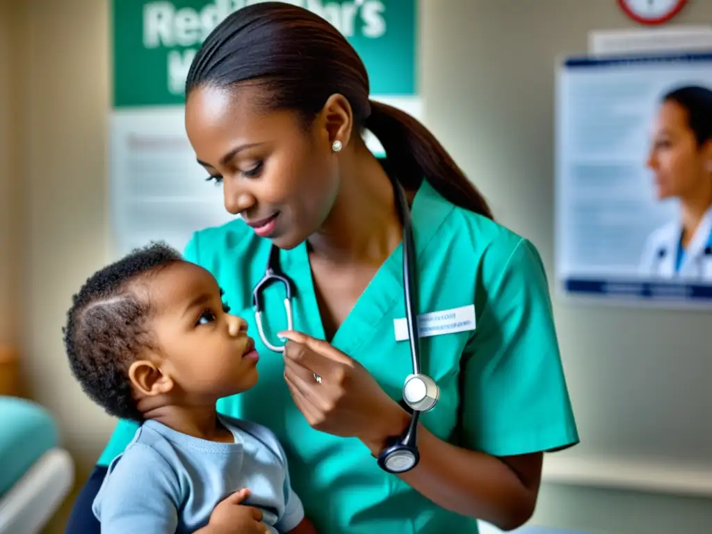 Pediatra examinando al niño con estetoscopio en consulta moderna