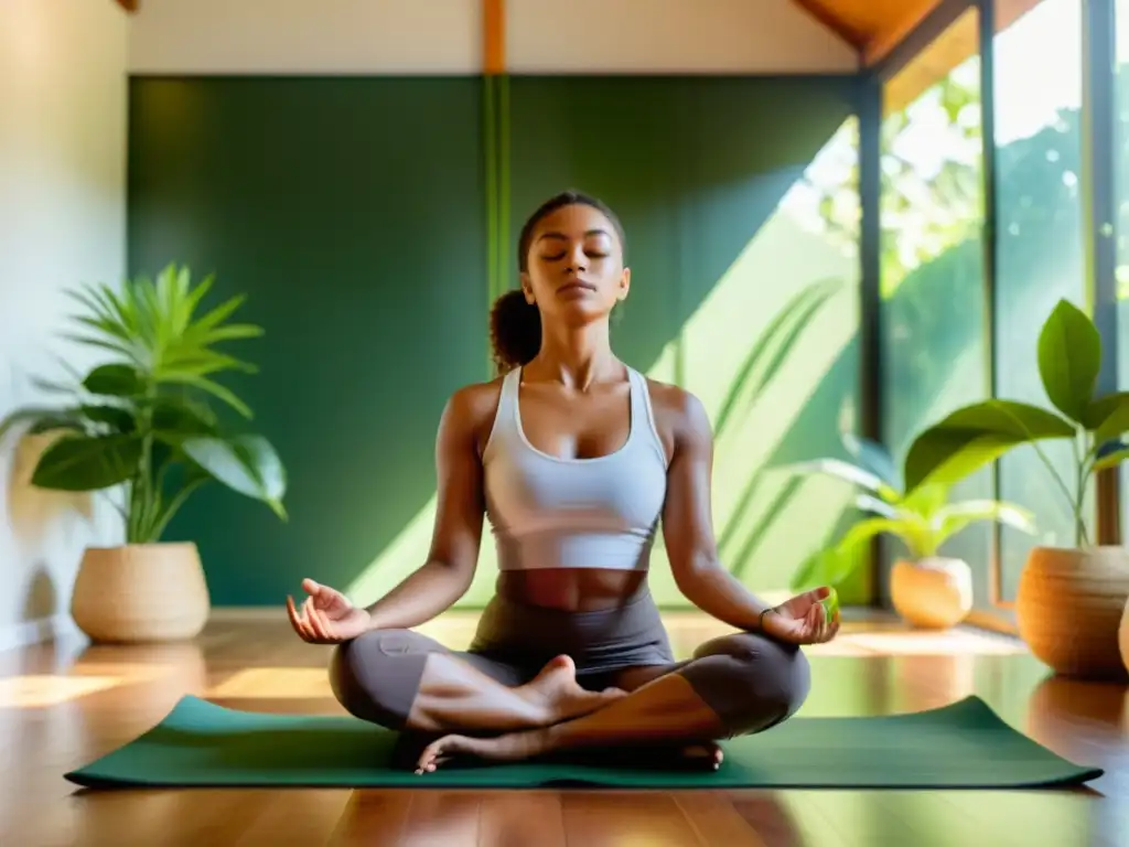 Persona meditando en un entorno natural, respirando profundamente para reducir la ansiedad