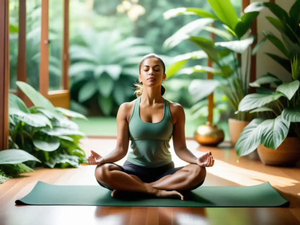 Persona meditando en un entorno natural, practicando terapia cognitivo conductual respiración con calma y serenidad