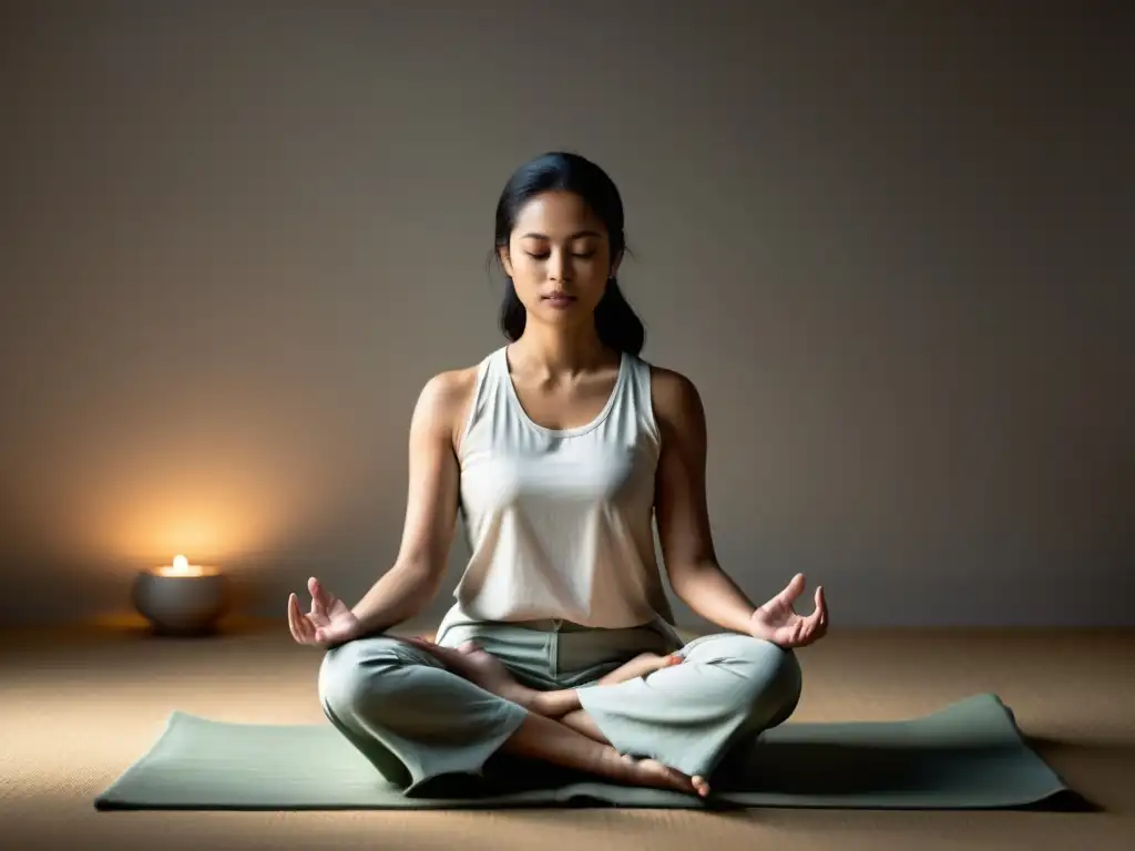 Persona en meditación Zen, con luz suave y serenidad