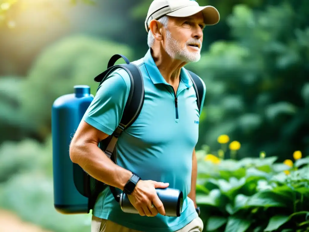 Libertad con oxígeno: Retrato de empoderamiento para personas con COPD Una persona con EPOC disfruta de la naturaleza con un concentrador de oxígeno portátil, mostrando los beneficios del oxígeno portátil para EPOC