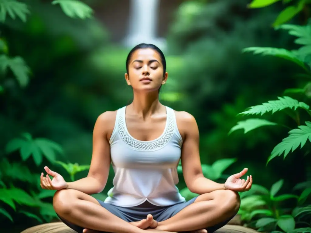 Persona meditando en la naturaleza, conectada con su respiración y su mente en un entorno sereno