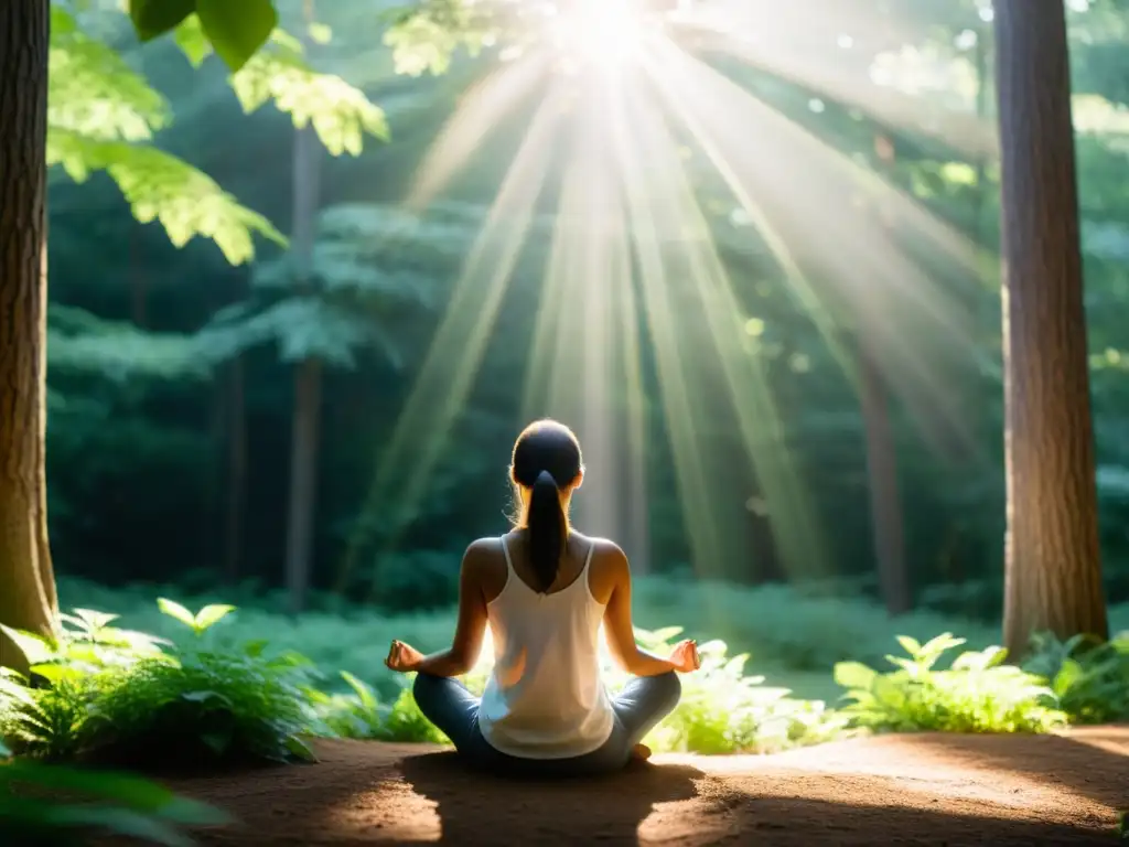 Persona meditando en la naturaleza con ritmos respiratorios para meditación serena