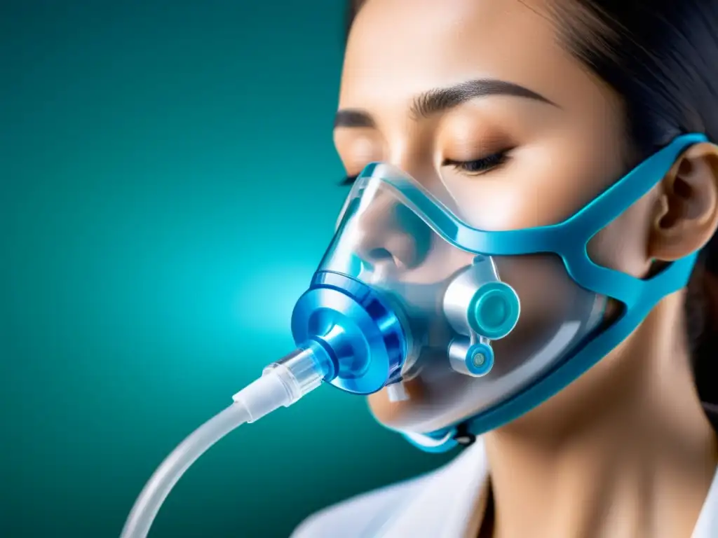 Una persona usa un nebulizador con profesionalismo, mostrando precauciones nebulizaciones respiratorias efectivas en un entorno médico avanzado