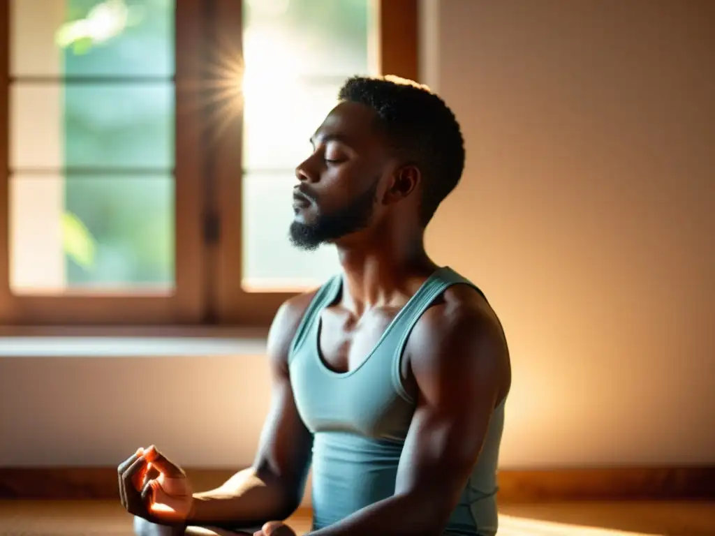 Una persona en postura meditativa practica la técnica respiración Anuloma Viloma