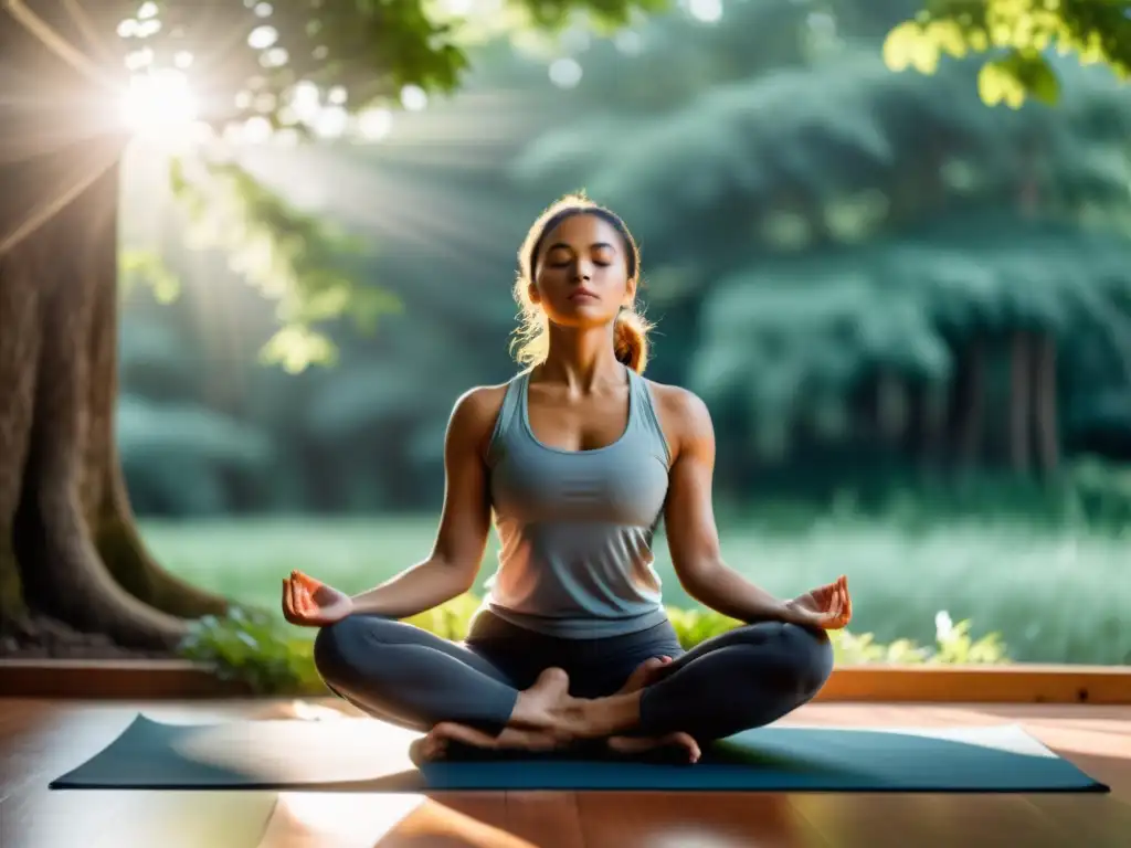 Una persona en una postura de yoga, disfrutando de una respiración profunda en un entorno natural