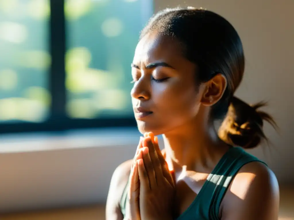 Persona practicando Pranayama en ambiente sereno con principios fisiológicos de respiración