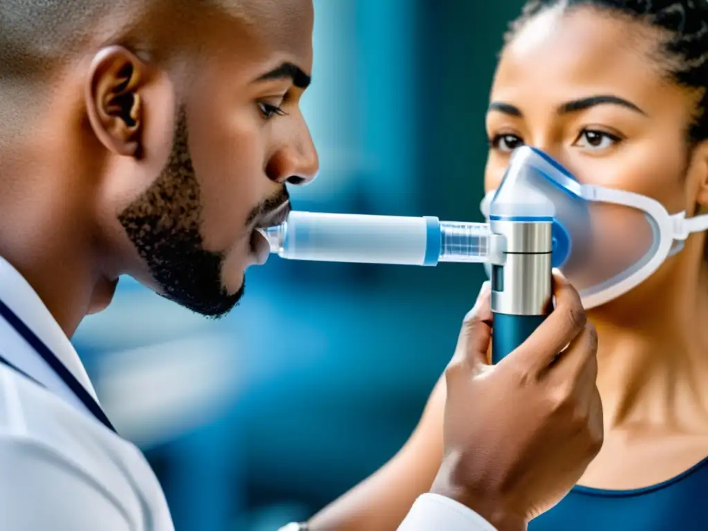 Persona realizando prueba de espirometría en entorno médico