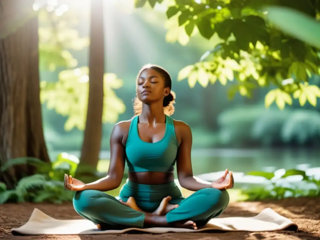 Persona practicando la respiración diafragmática en un entorno natural, disfrutando de los beneficios de la calma y relajación