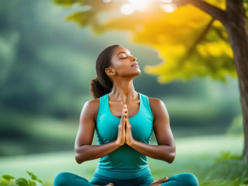 Persona practicando respiración intencional para salud cardíaca en entorno sereno y natural, con enfoque en el pecho al subir y bajar con cada respiración