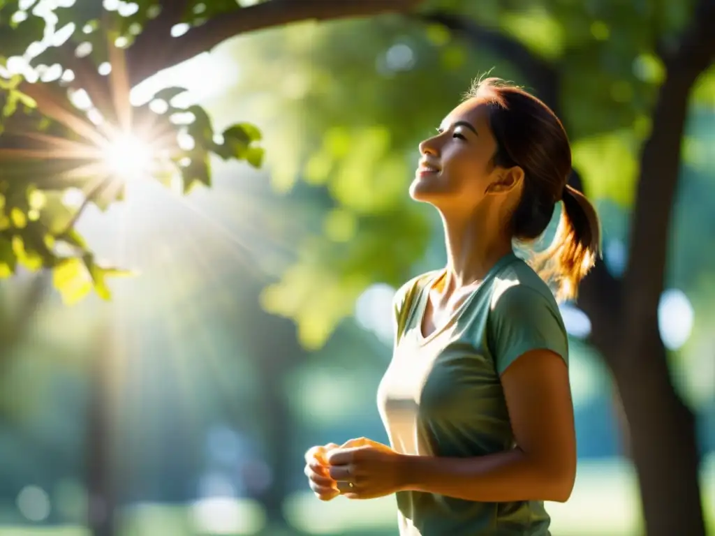 Persona disfrutando del sol en un entorno natural, promoviendo la vitamina D y la capacidad pulmonar