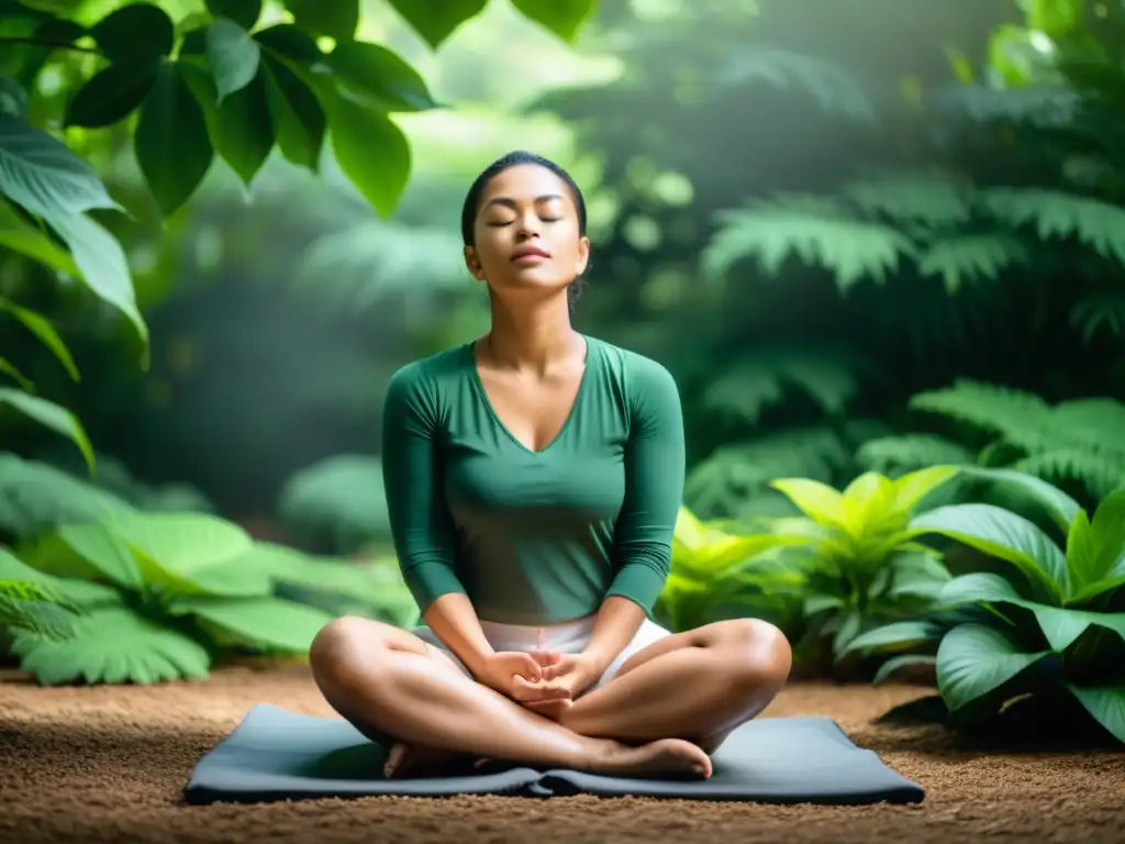 Práctica de respiración consciente en la naturaleza Persona practicando técnicas de respiración para autoestima en un entorno sereno y natural, irradiando calma y autoridad