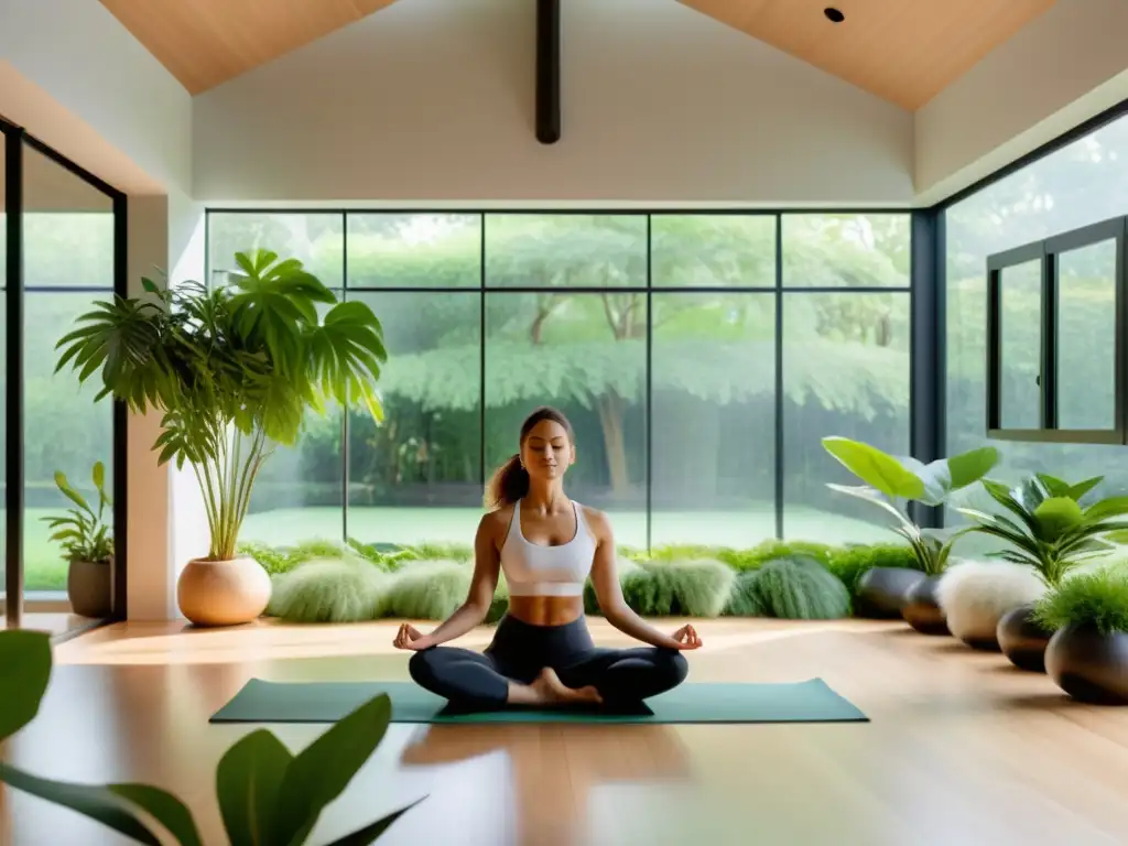 Persona practicando técnicas para estimular el sistema inmune mediante la respiración en un estudio de yoga sereno y moderno con abundante luz natural y decoración calmante