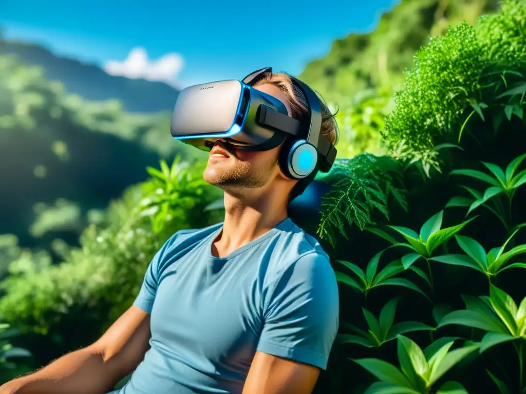 Persona disfrutando de la terapia respiratoria con realidad virtual en entorno natural