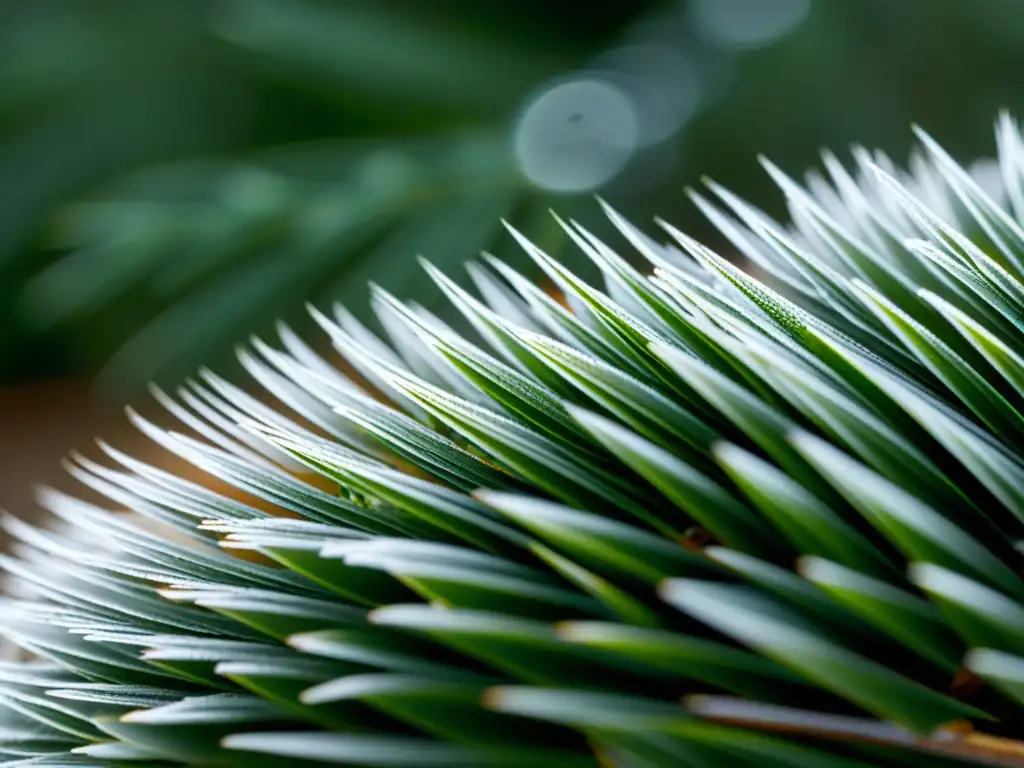 Pinos cubiertos de escarcha brillante en la luz del sol, evocando la serenidad de una mañana invernal