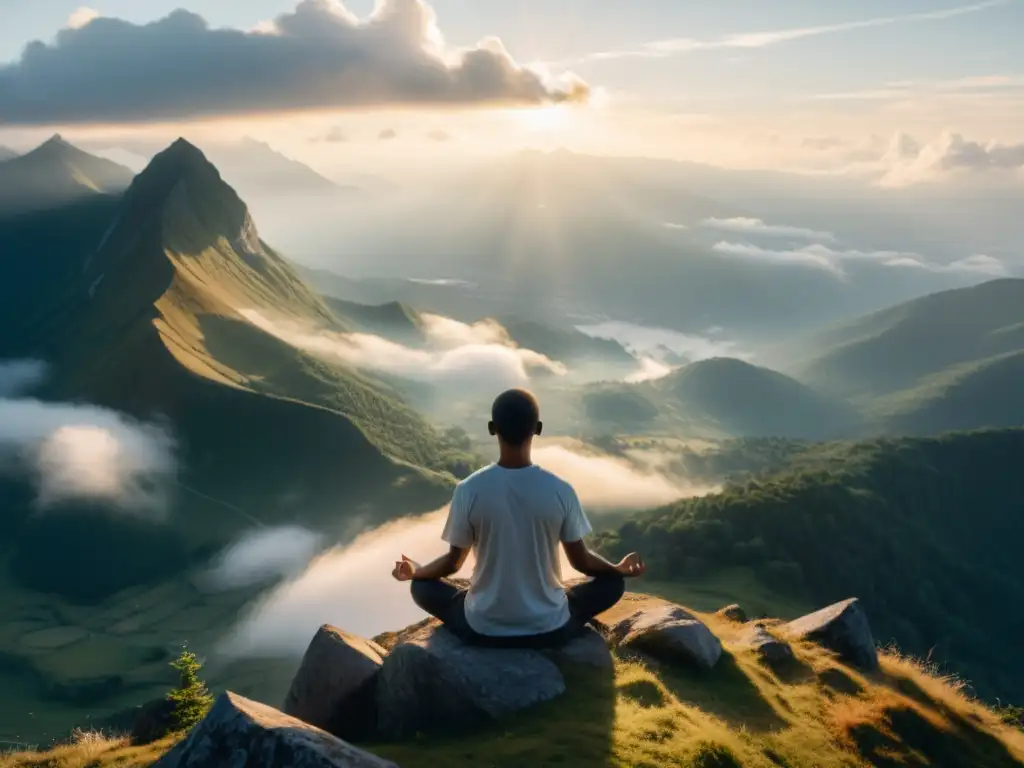 Potencia tu práctica de meditación y respiración en la cima de la montaña, rodeado de serenidad y paz interior