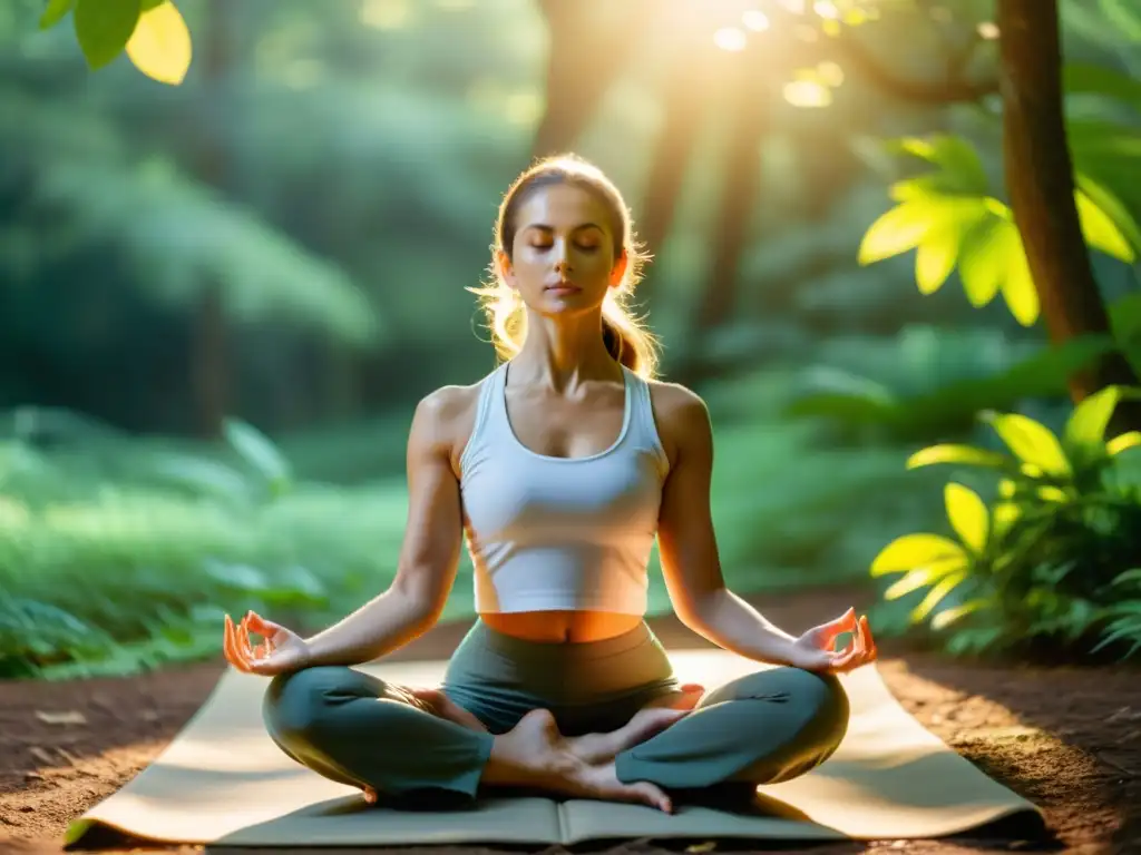 Practicante de yoga en la naturaleza, disfrutando de los beneficios del pranayama en yoga