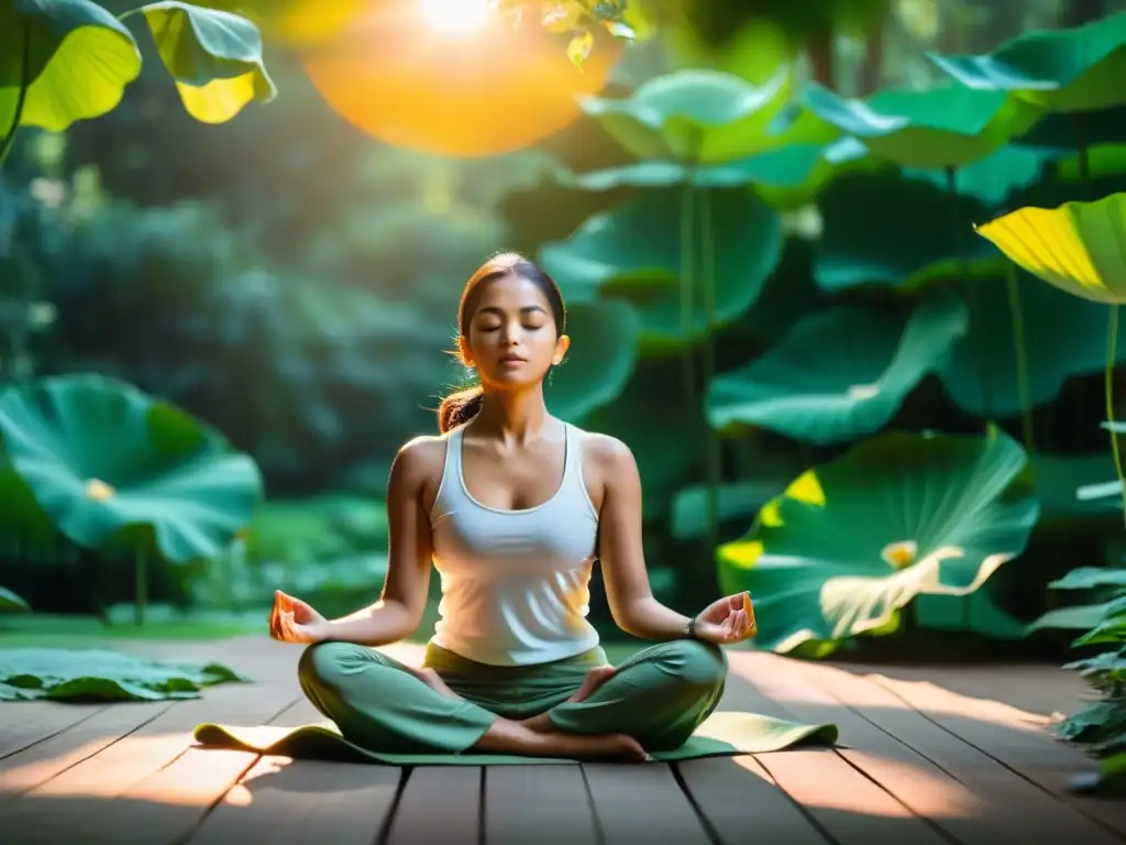 'Practicante de pranayama experimentando serenidad en medio de la naturaleza