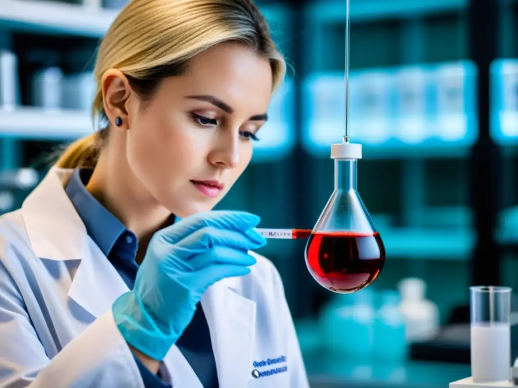 Un profesional médico analiza con cuidado una muestra de gases arteriales en un laboratorio moderno, reflejando precisión y profesionalismo en la interpretación clínica de gases arteriales