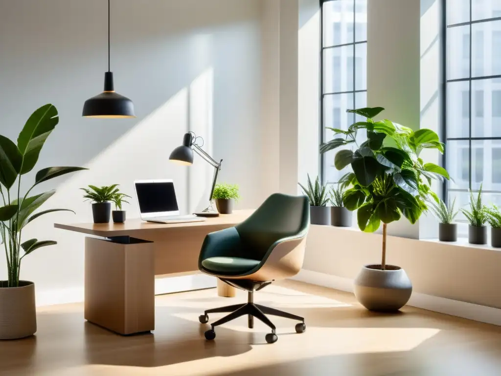 Profesional descansa en un moderno espacio de oficina con mobiliario ergonómico e integrando la ergonomía en descanso laboral