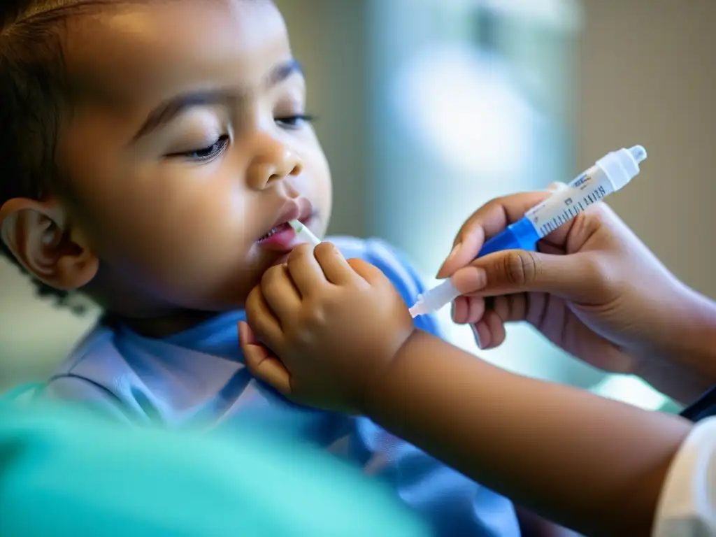 Un profesional de la salud administra una vacuna a un niño, transmitiendo cuidado y profesionalismo