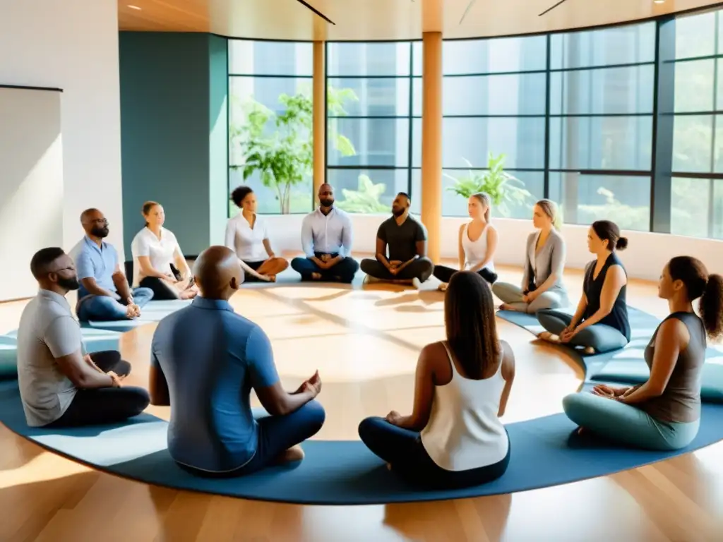 Profesionales practican respiración diafragmática en un taller de teambuilding