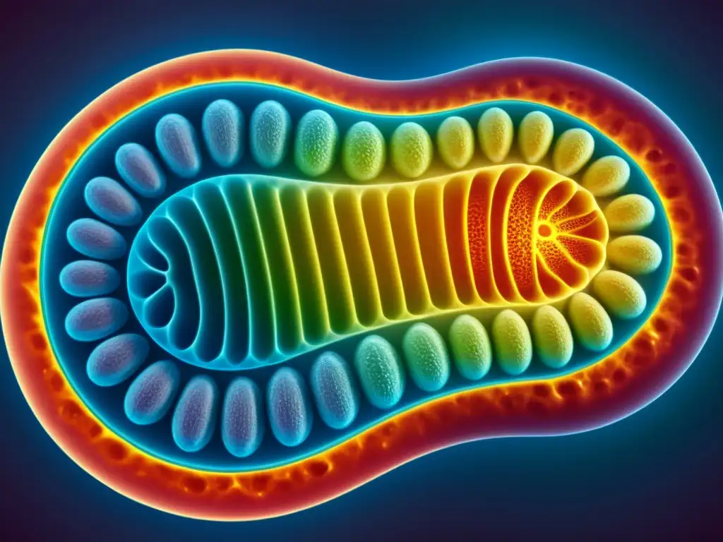 Una representación detallada de una mitocondria a nivel celular, destacando sus intrincadas estructuras internas y el proceso de respiración celular