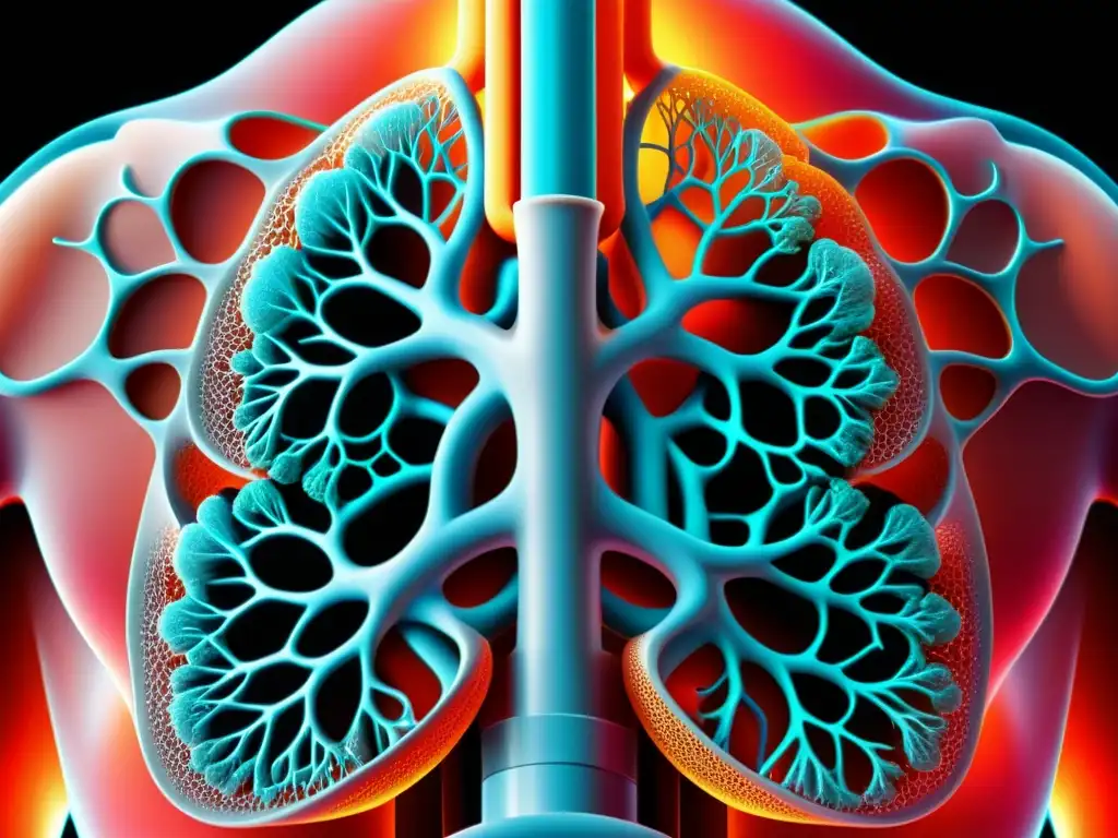 Una representación detallada del sistema respiratorio humano, con efectos estacionales en la respiración