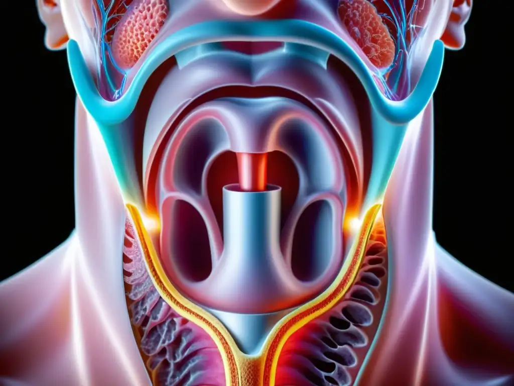 Una representación detallada de las vías respiratorias bronquiales, mostrando el efecto de los broncodilatadores en el músculo liso que las rodea