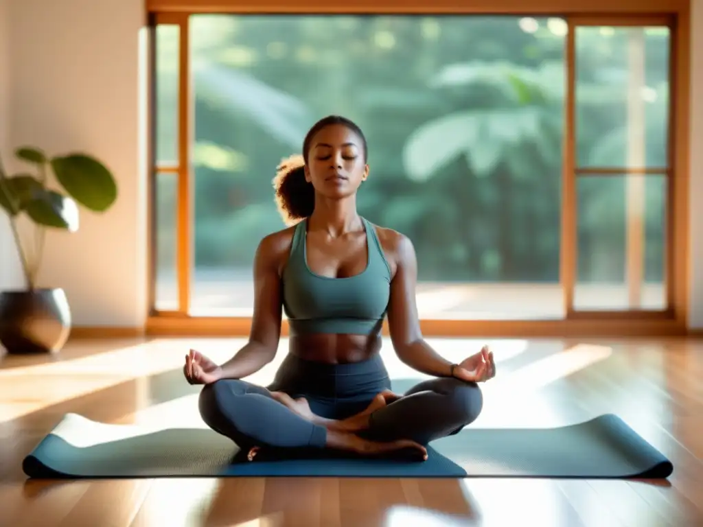 Práctica de respiración para reducir agitación mental en un ambiente tranquilo y sereno de yoga