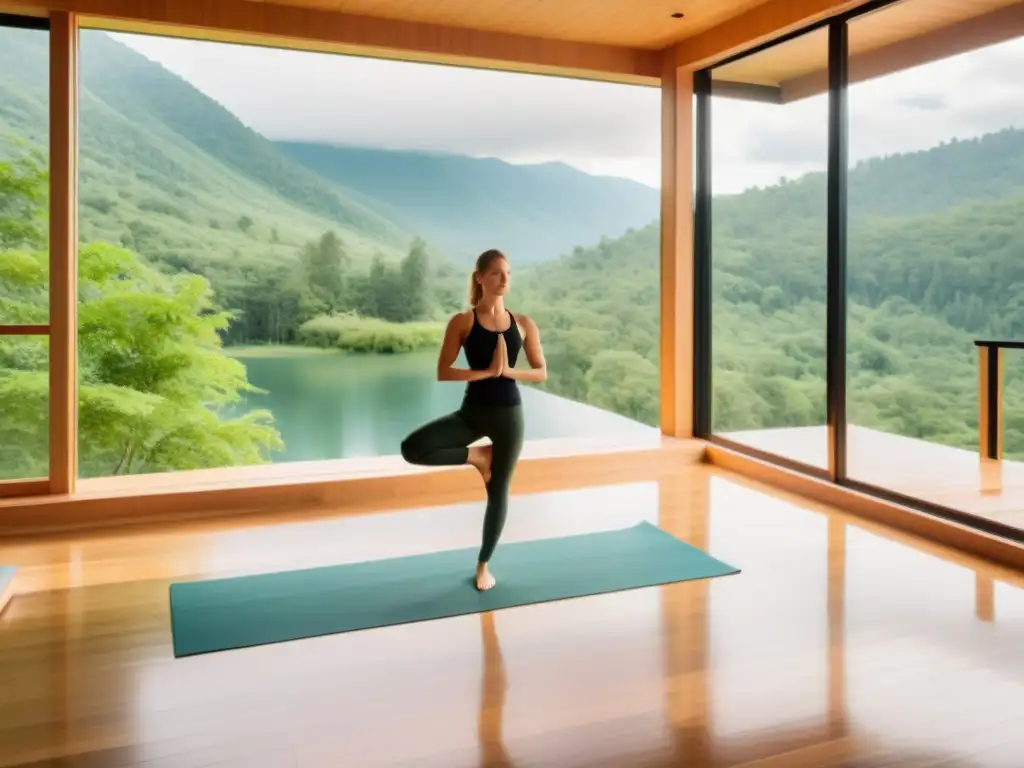 Retiro de yoga y meditación en las montañas verdes, con estudio amplio y moderno con vista al lago, rodeado de paz y serenidad