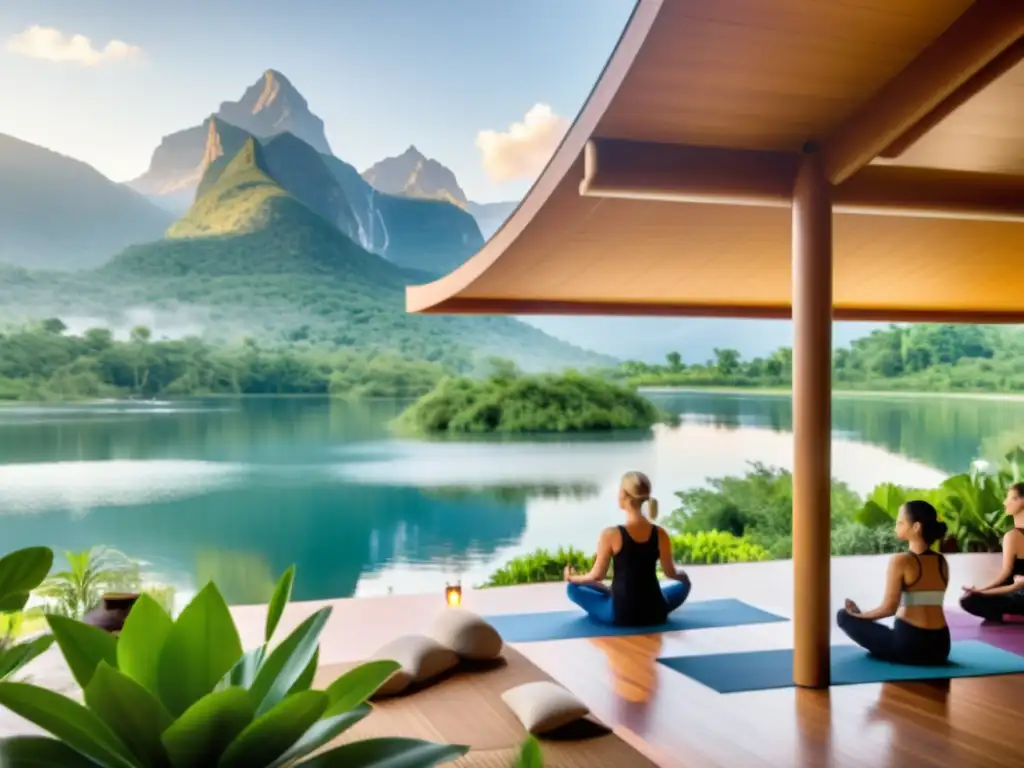 Retiros de yoga y meditación familiar en un entorno sereno con naturaleza exuberante y montañas