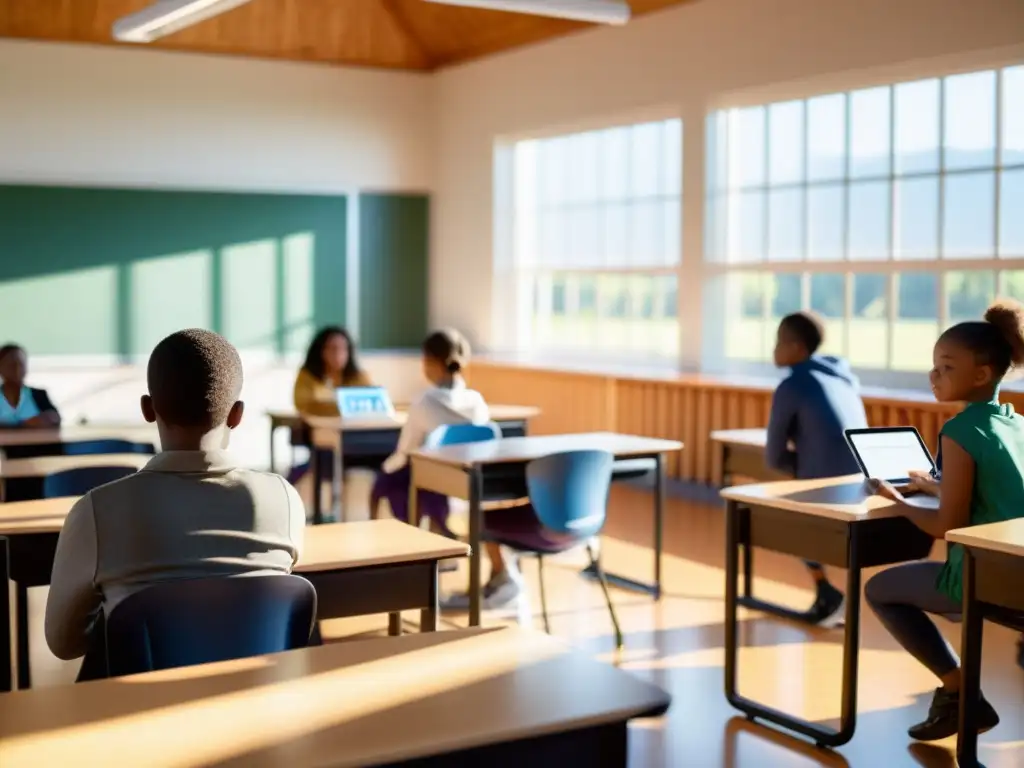 Salón de clase moderno con herramientas virtuales