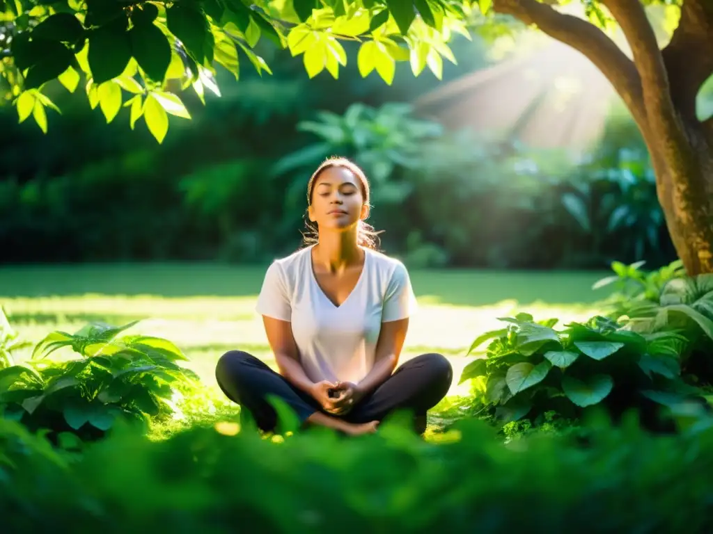 Un sereno momento de meditación en un jardín tranquilo